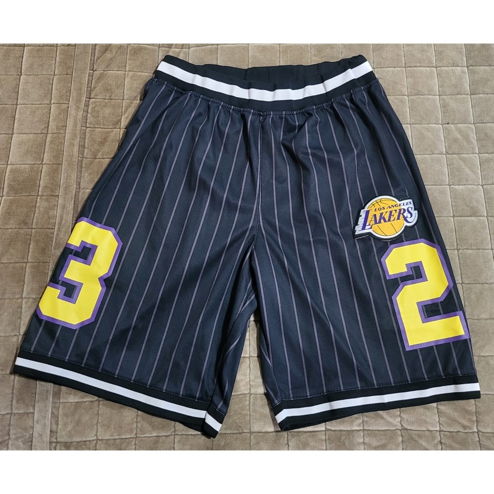 Los Angeles Lakers Shorts Basketball Medium Lebron James #23 NBA Black Pinstripe